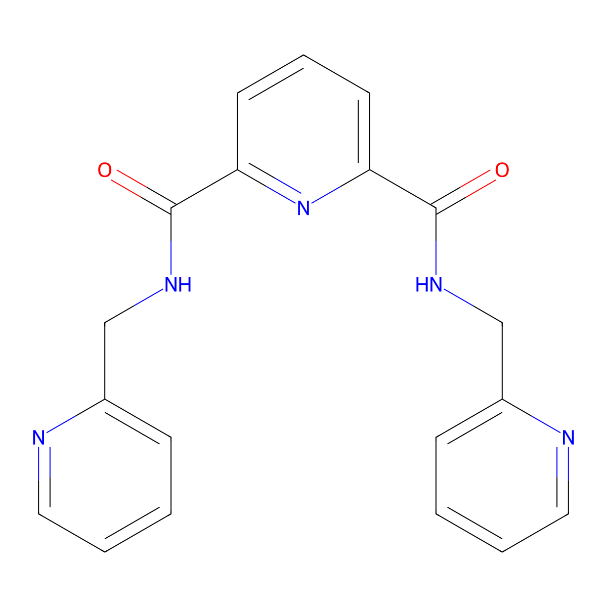 2,6-Pyridinedicarboxamide, N,N'-bis(2-pyridinylmethyl)- molecular structure, CAS 116044-30-5