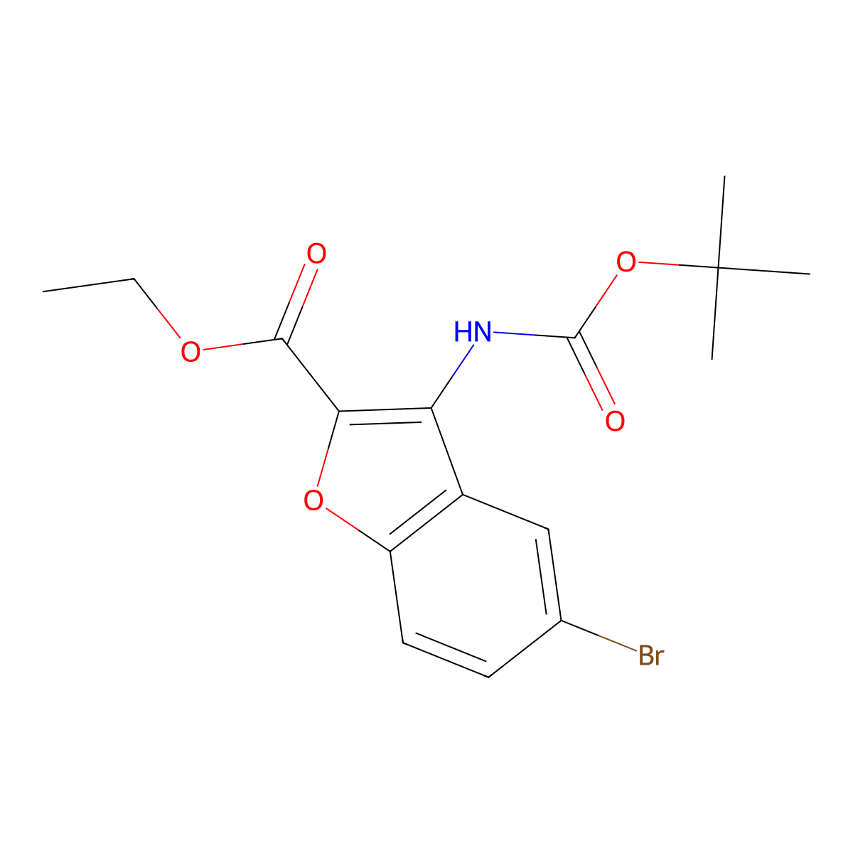 Ethyl 5-bromo-3-[(tert-butoxycarbonyl)amino]-1-benzofuran-2-carboxylate molecular structure, CAS 1160474-41-8