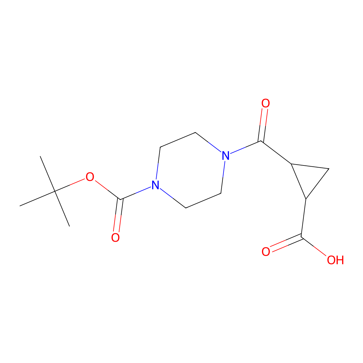 2-{[4-(tert-Butoxycarbonyl)piperazino]-carbonyl}cyclopropanecarboxylic acid molecular structure, CAS 1160474-45-2