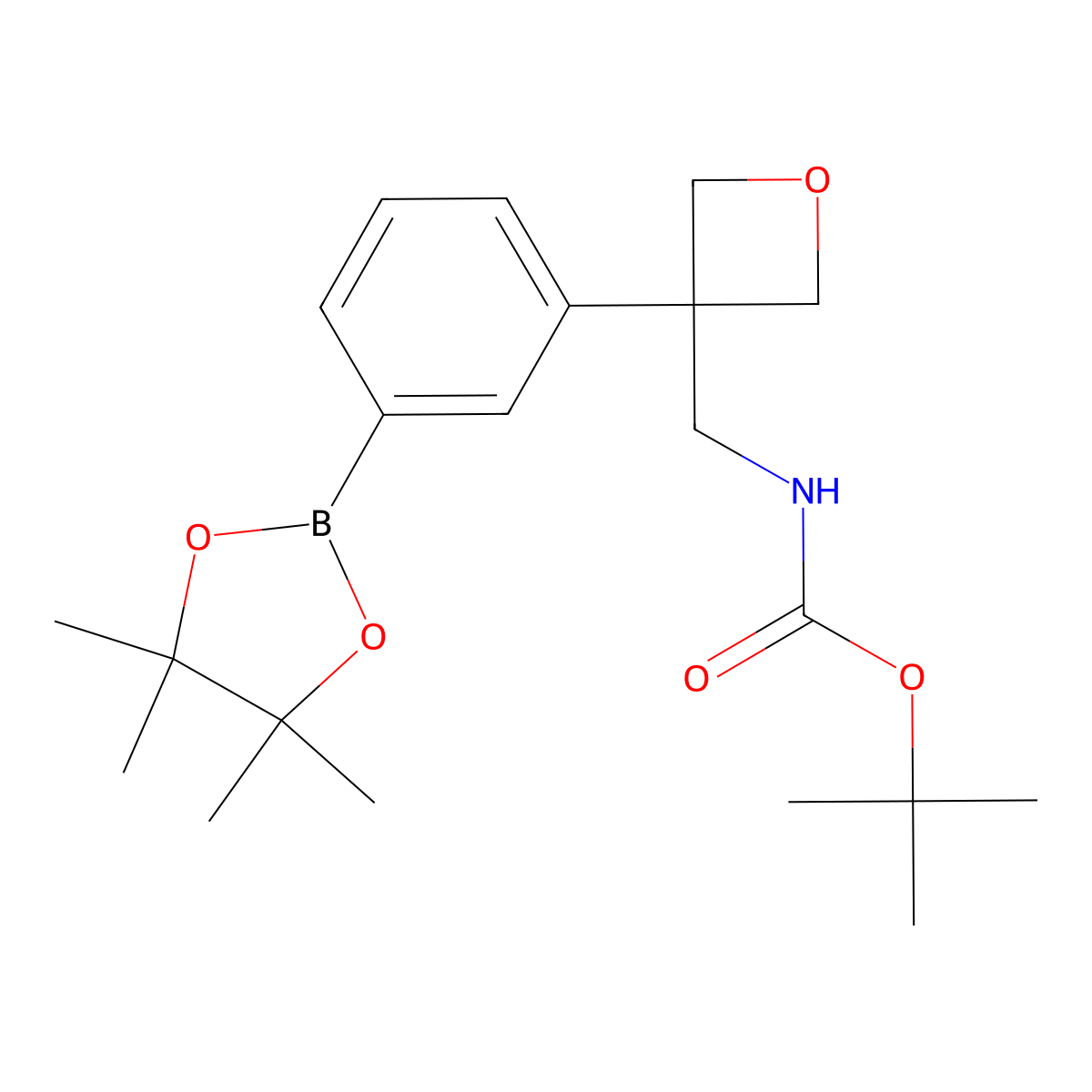 tert-Butyl ((3-(3-(4,4,5,5-tetramethyl-1,3,2-dioxaborolan-2-yl)phenyl)oxetan-3-yl)methyl)carbamate molecular structure, CAS 1160502-44-2