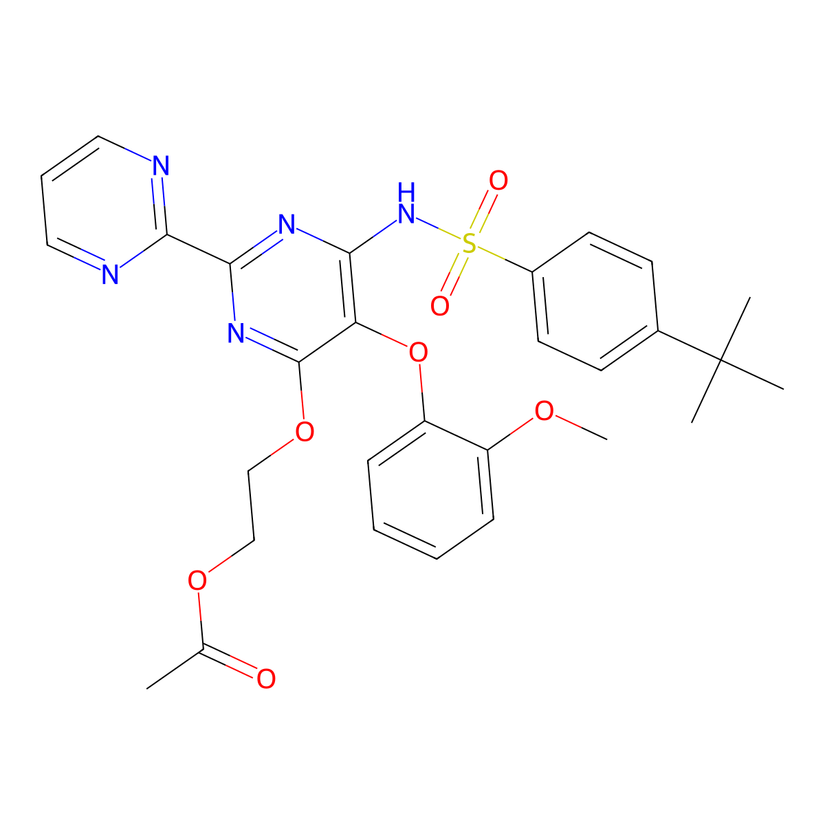 2-[6-[(4-Tert-butylphenyl)sulfonylamino]-5-(2-methoxyphenoxy)-2-pyrimidin-2-ylpyrimidin-4-yl]oxyethyl acetate molecular structure, CAS 1160515-53-6