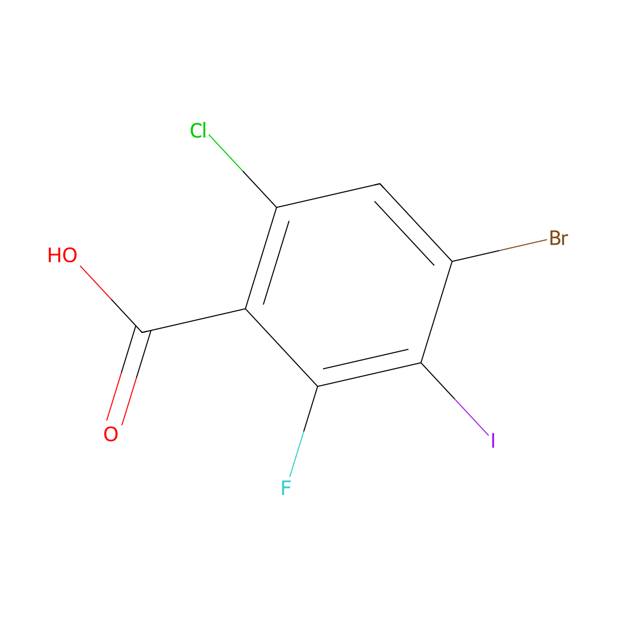 4-Bromo-6-chloro-2-fluoro-3-iodobenzoic acid molecular structure, CAS 1160573-32-9