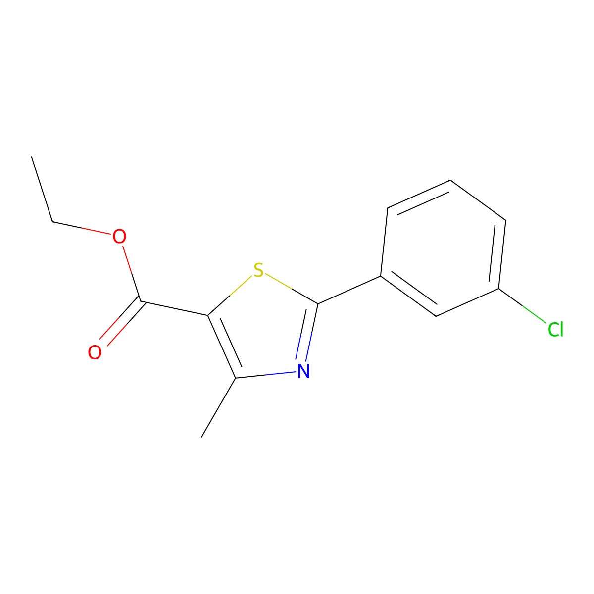 Ethyl 4-methyl-2-(3-chlorophenyl)thiazole-5-carboxylate molecular structure, CAS 1160573-81-8