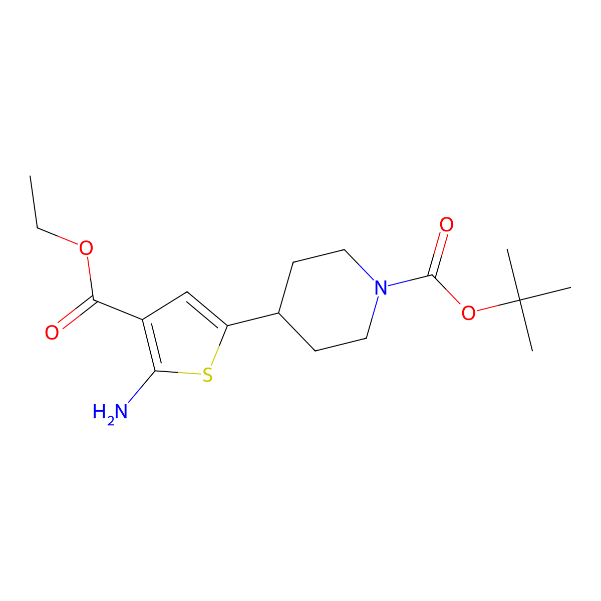Tert-butyl 4-(5-amino-4-(ethoxycarbonyl)thiophen-2-yl)piperidine-1-carboxylate molecular structure, CAS 1160720-56-8