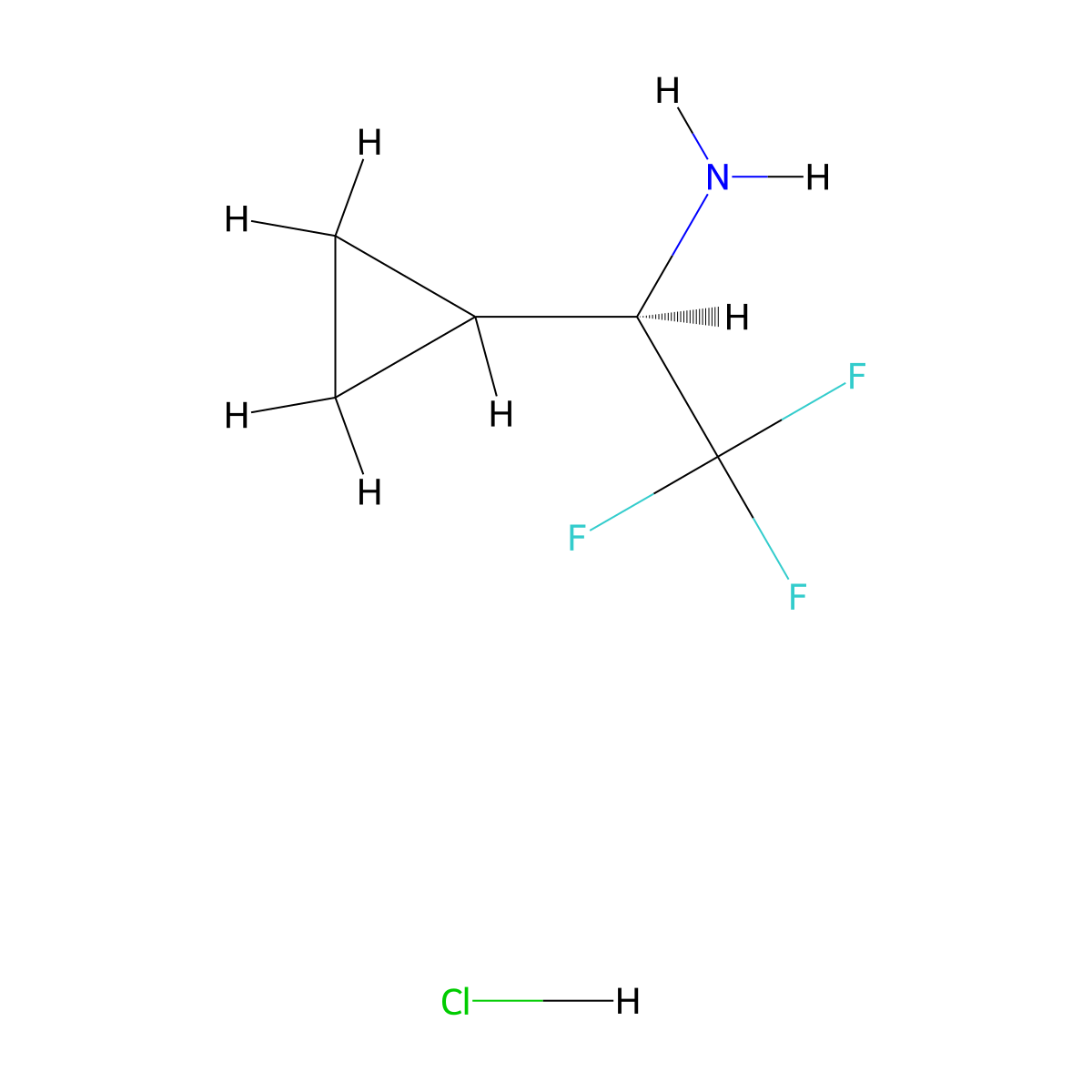 (1R)-1-cyclopropyl-2,2,2-trifluoroethanamine hydrochloride molecular structure, CAS 1160756-75-1