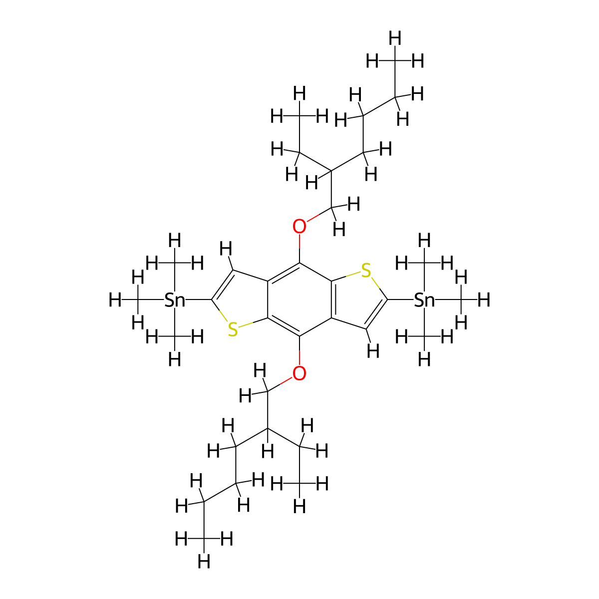 4,8-Bis((2-ethylhexyl)oxy)-2,6-bis(trimethylstannyl)benzo(1,2-b:4,5-b')dithiophene molecular structure, CAS 1160823-78-8