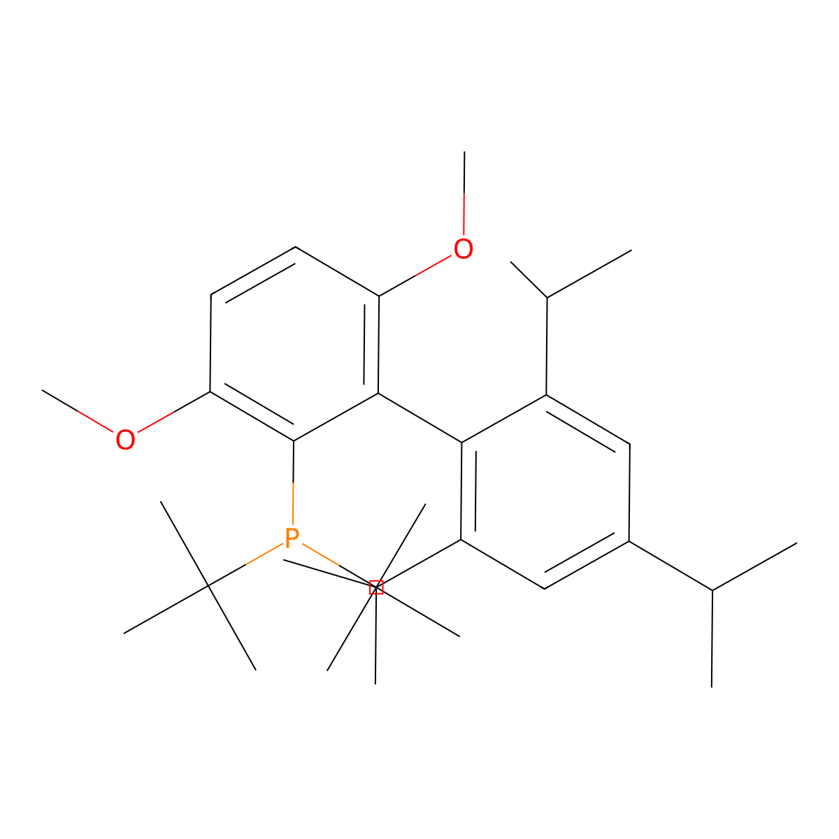 Di-tert-butyl(2',4',6'-triisopropyl-3,6-dimethoxy-(1,1'-biphenyl)-2-yl)phosphine molecular structure, CAS 1160861-53-9