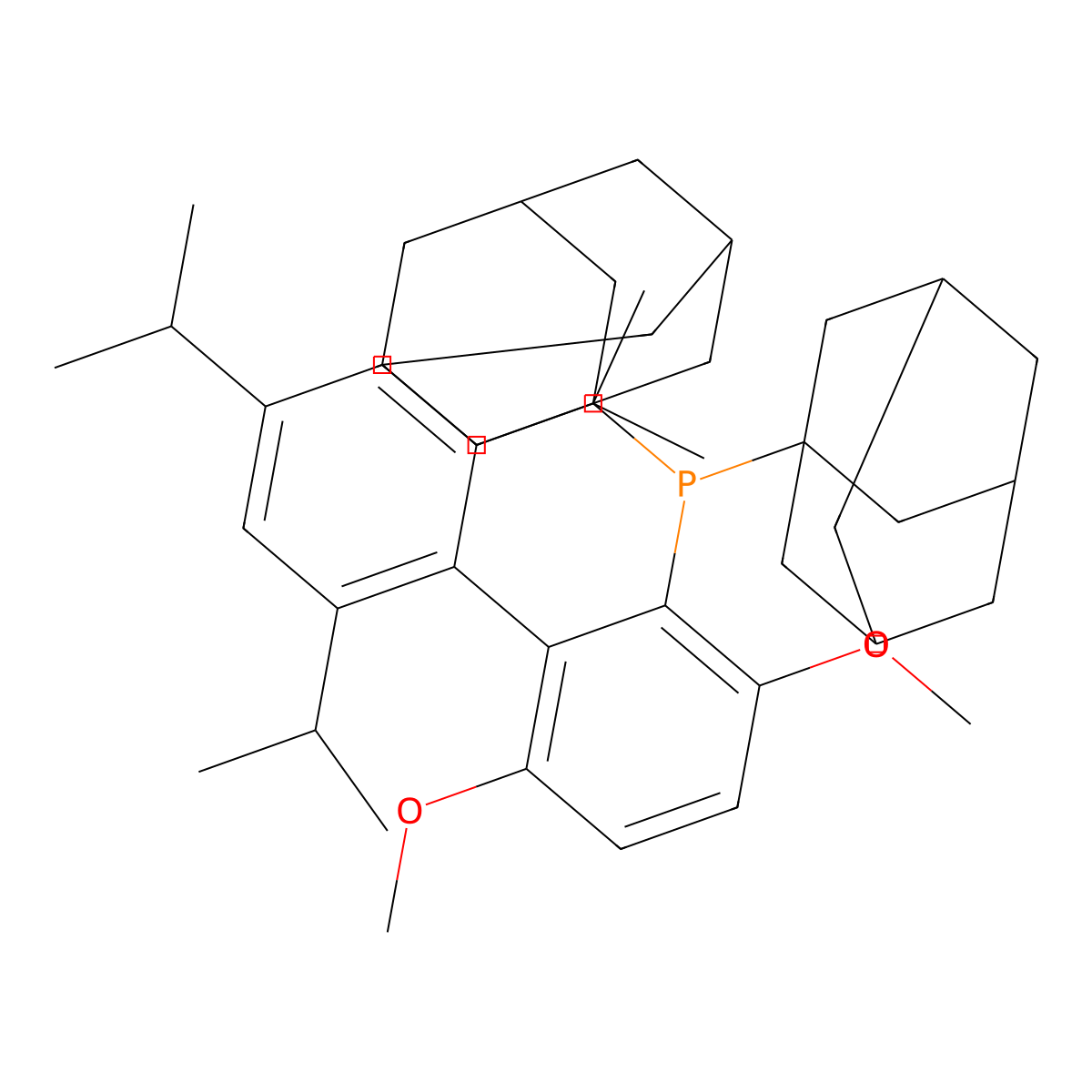 Di(adamantan-1-yl)(2',4',6'-triisopropyl-3,6-dimethoxy-[1,1'-biphenyl]-2-yl)phosphine , AdBrettPhos molecular structure, CAS 1160861-59-5