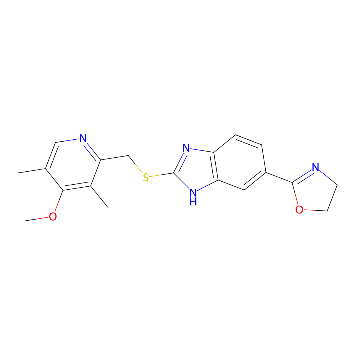 2-[(4-Methoxy-3,5-dimethyl-2-pyridinyl)-methylthio]-5-(oxazolin-2-yl)-benzimidazole molecular structure, CAS 116091-77-1
