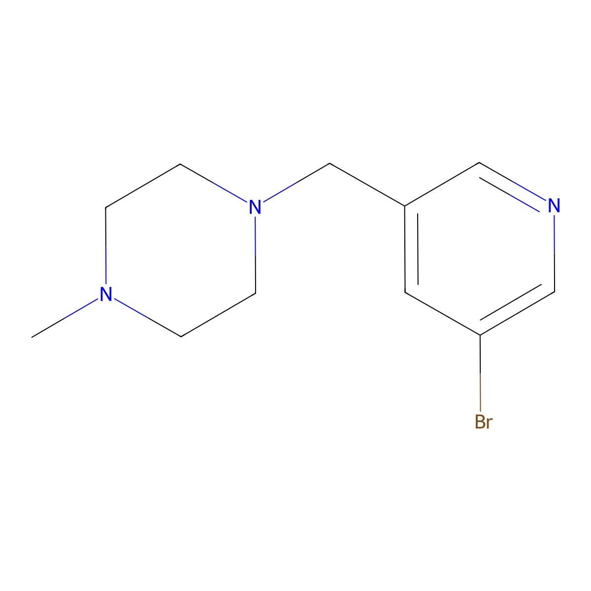 1-((5-Bromopyridin-3-yl)methyl)-4-methylpiperazine molecular structure, CAS 1160924-36-6