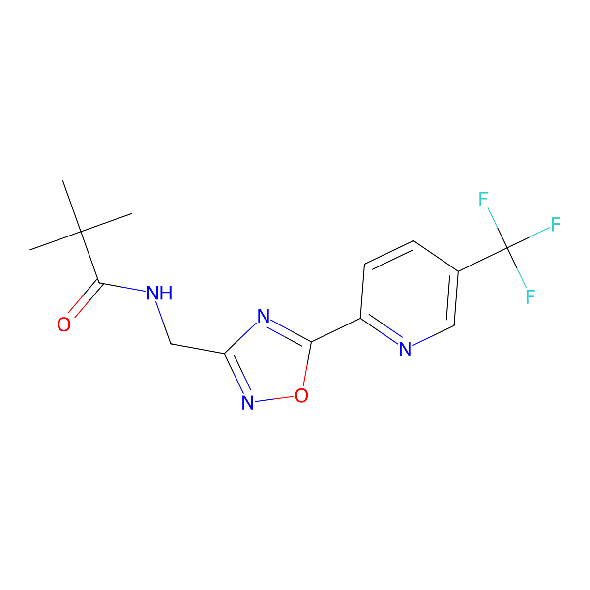 2,2-Dimethyl-N-[5'-(5''-(trifluoromethyl)pyridin-2''-yl)--[1',2',4']oxadiazol-3'-ylmethyl]propionamide molecular structure, CAS 1160994-76-2