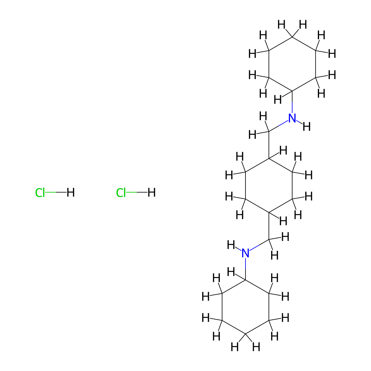 1,4-Cyclohexanebis(methylamine), N,N'-dicyclohexyl-, dihydrochloride, (E)- molecular structure, CAS 1161-44-0