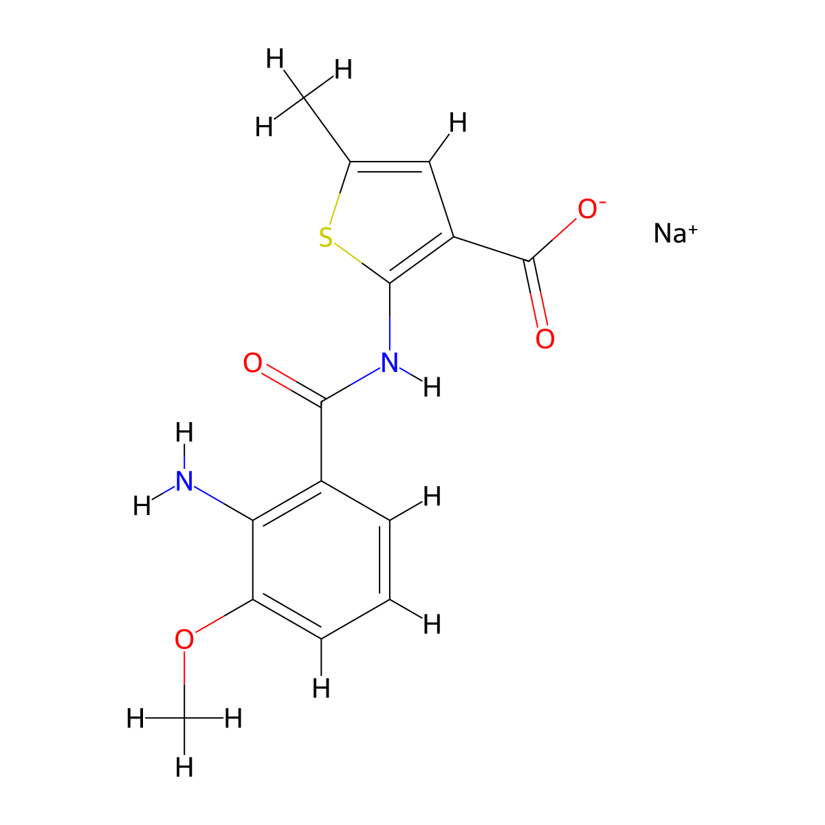Sodium 2-(2-amino-3-methoxybenzamido)-5-methylthiophene-3-carboxylate molecular structure, CAS 116120-36-6