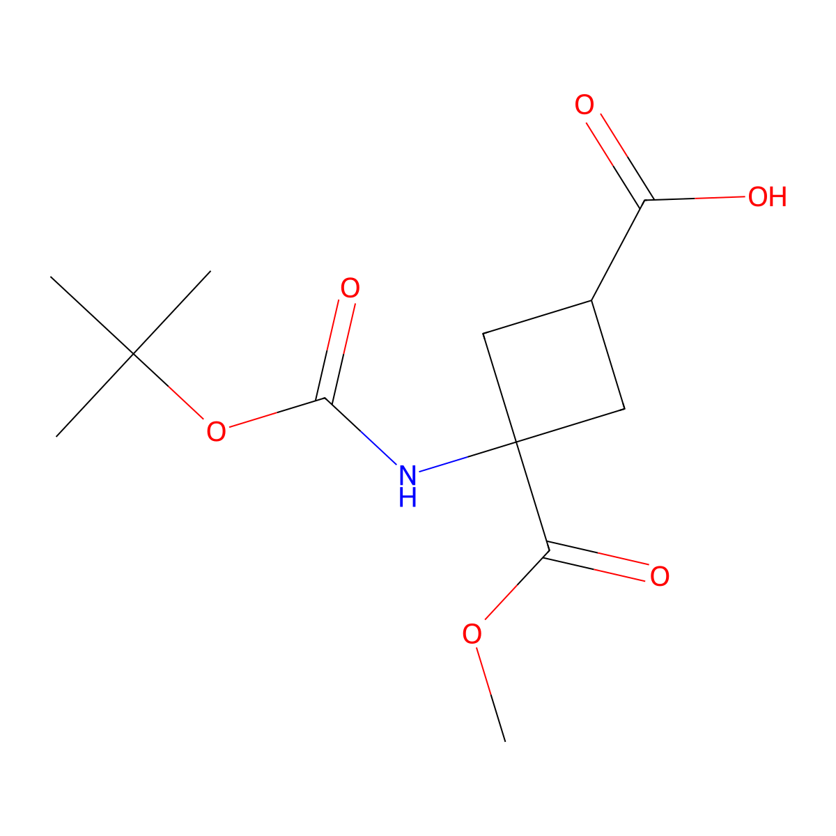 (1s,3s)-3-(((Tert-butoxy)carbonyl)amino)-3-(methoxycarbonyl)cyclobutane-1-carboxylic acid molecular structure, CAS 116129-02-3