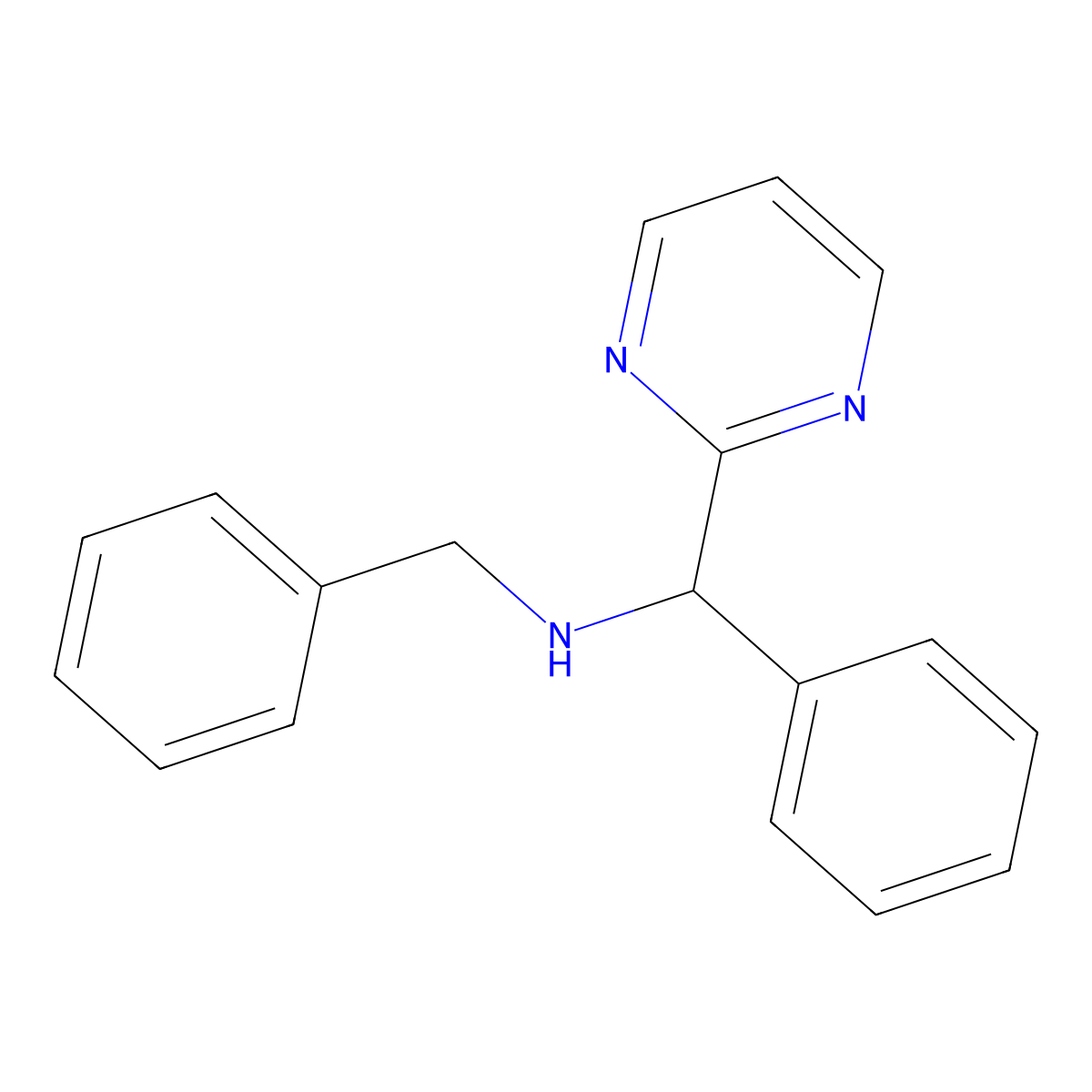 N-Benzyl-1-phenyl-1-(pyrimidin-2-yl)methanamine molecular structure, CAS 1161432-26-3