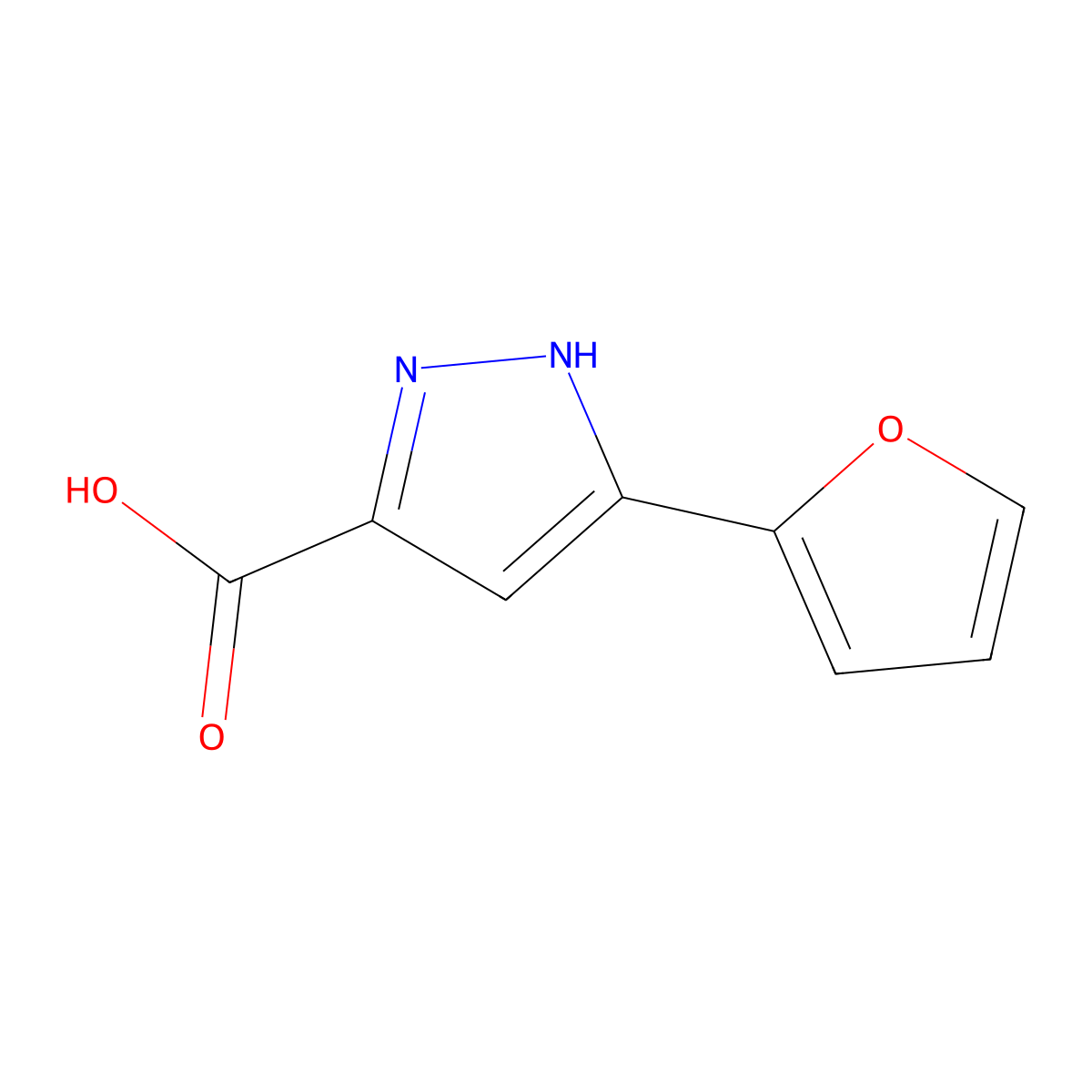 5-(furan-2-yl)-1H-pyrazole-3-carboxylic acid molecular structure, CAS 116153-81-2