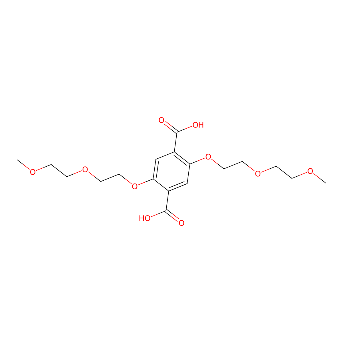 2,5-Bis(2-(2-methoxyethoxy)ethoxy)terephthalic acid molecular structure, CAS 116160-23-7