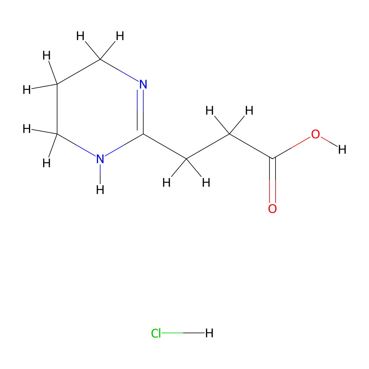 3-(1,4,5,6-Tetrahydropyrimidin-2-yl)propanoic acid hydrochloride molecular structure, CAS 116162-27-7