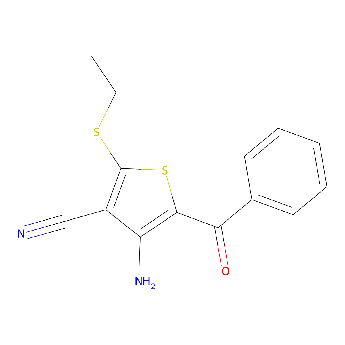 4-Amino-5-benzoyl-2-(ethylsulfanyl)-3-thiophenecarbonitrile molecular structure, CAS 116170-97-9