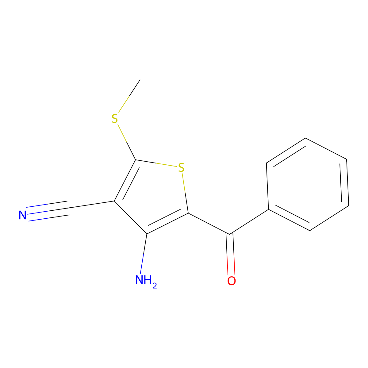 3-Thiophenecarbonitrile, 4-amino-5-benzoyl-2-(methylthio)- molecular structure, CAS 116171-03-0