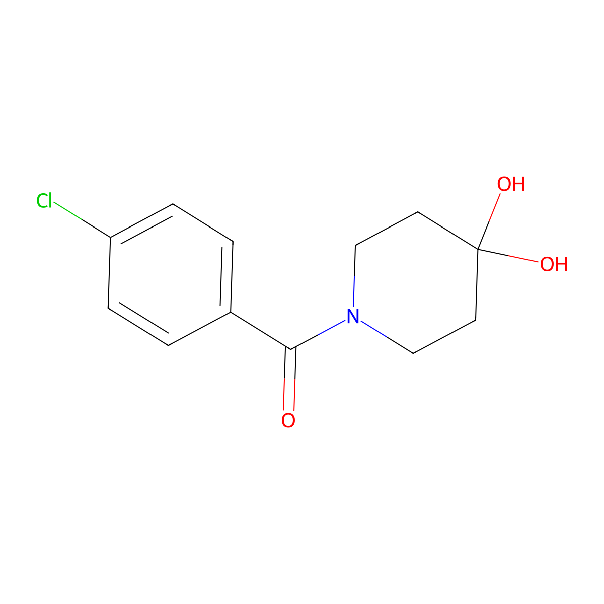 (4-Chlorophenyl)(4,4-dihydroxypiperidin-1-yl)methanone molecular structure, CAS 1161771-90-9