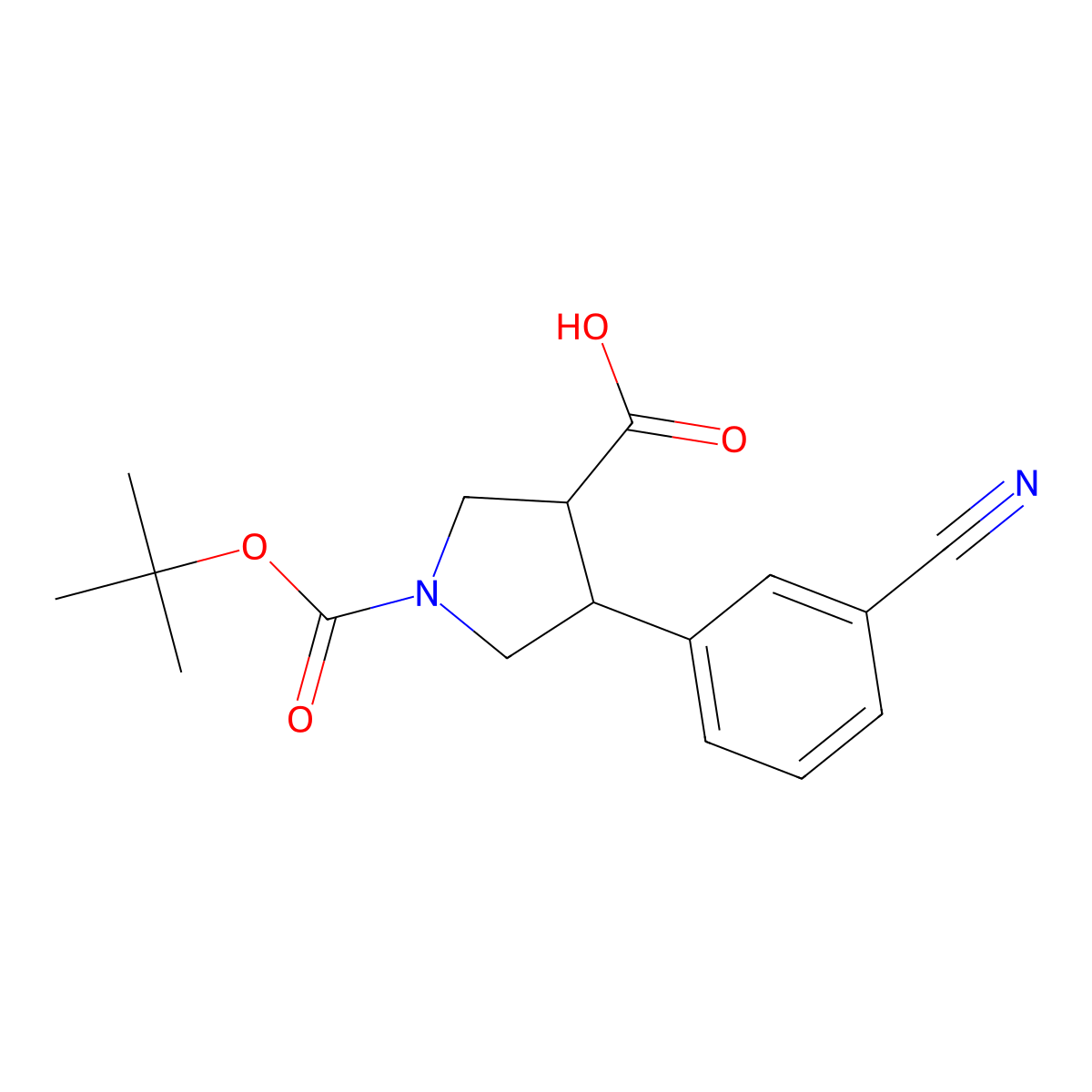 (3R,4S)-1-(tert-Butoxycarbonyl)-4-(3-cyanophenyl)pyrrolidine-3-carboxylic acid molecular structure, CAS 1161787-87-6