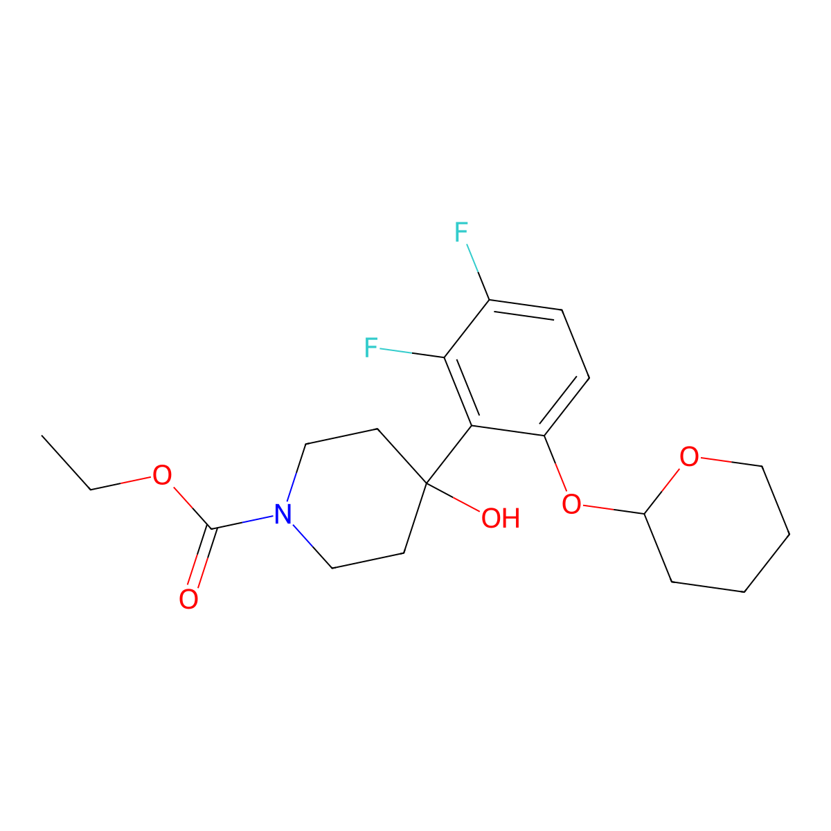 Ethyl 4-(2,3-difluoro-6-((tetrahydro-2H-pyran-2-yl)oxy)phenyl)-4-hydroxypiperidine-1-carboxylate molecular structure, CAS 1161838-18-1