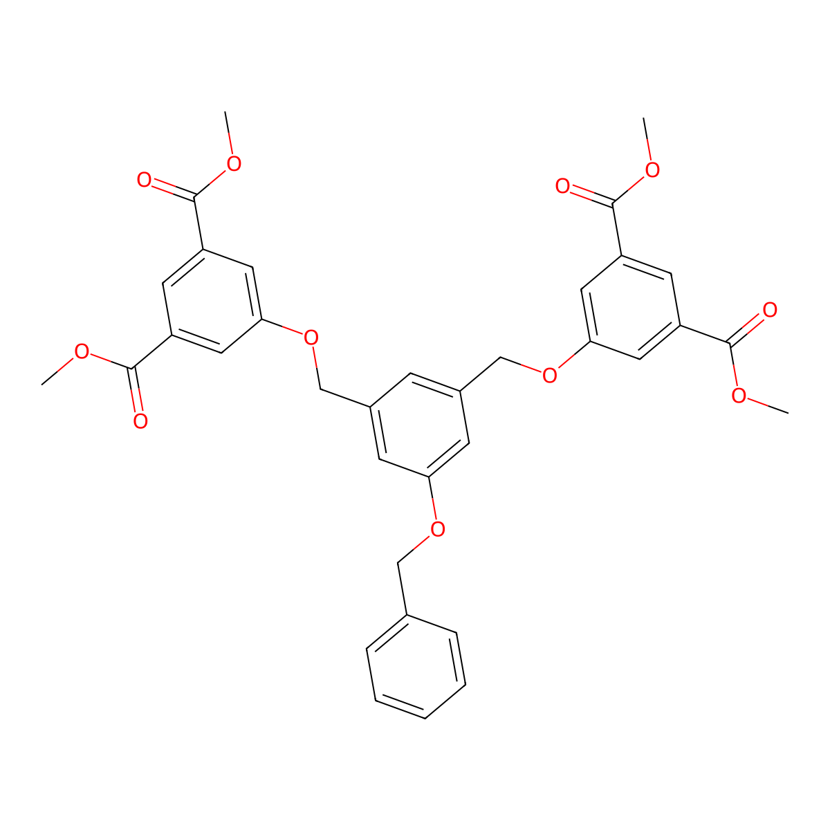 Tetramethyl 5,5'-(((5-(benzyloxy)-1,3-phenylene)bis(methylene))bis(oxy))diisophthalate molecular structure, CAS 1161867-70-4