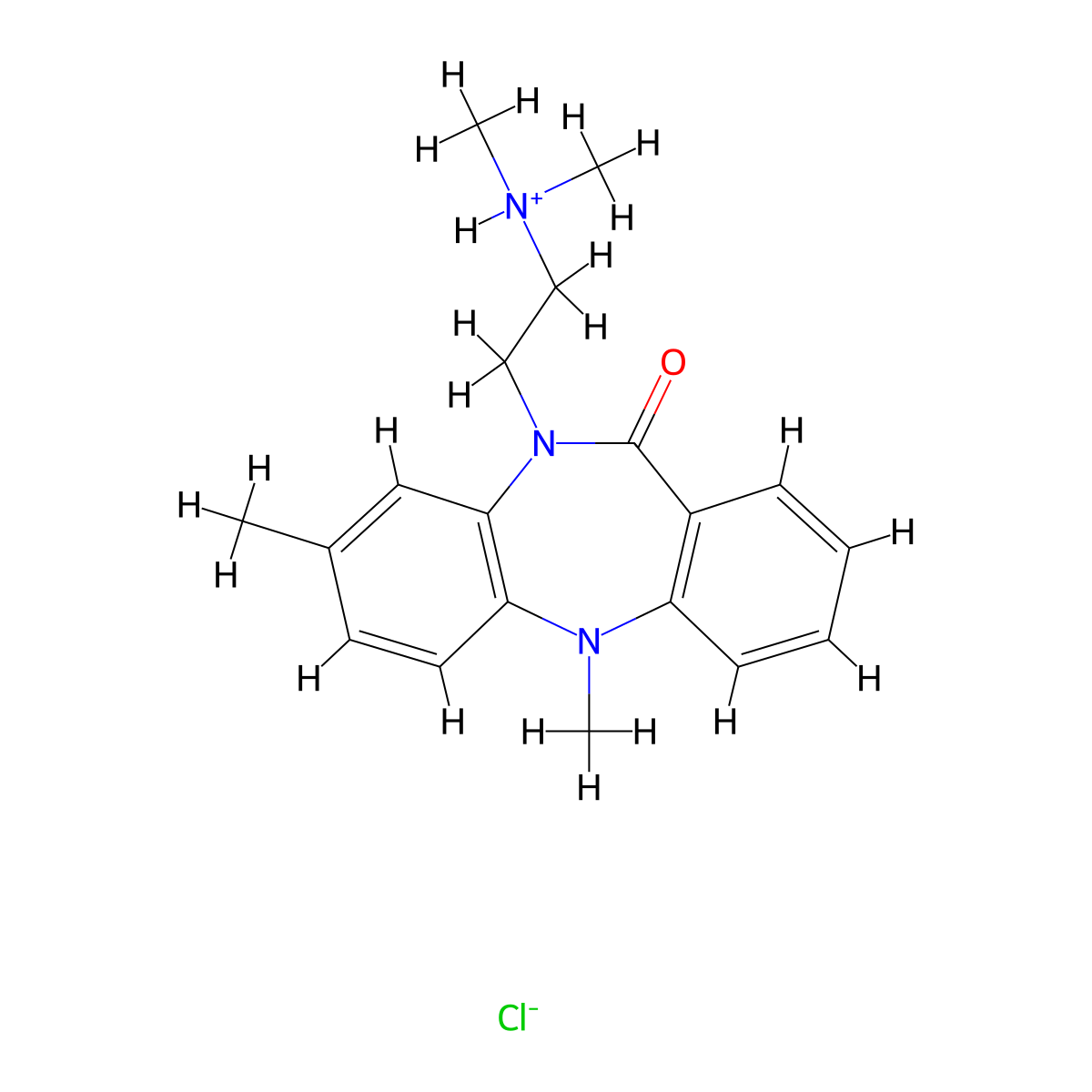 5H-Dibenzo(b,e)(1,4)diazepin-11-one, 10,11-dihydro-5,8-dimethyl-10-(2-(dimethylamino)ethyl), hydrochloride molecular structure, CAS 1162-96-5