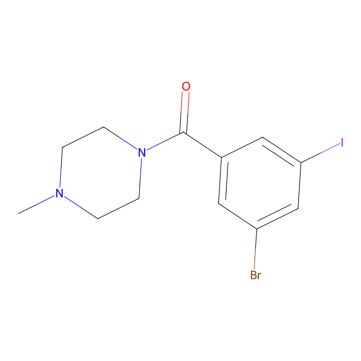 (3-Bromo-5-iodophenyl)(4-methylpiperazin-1-yl)methanone molecular structure, CAS 1162261-39-3