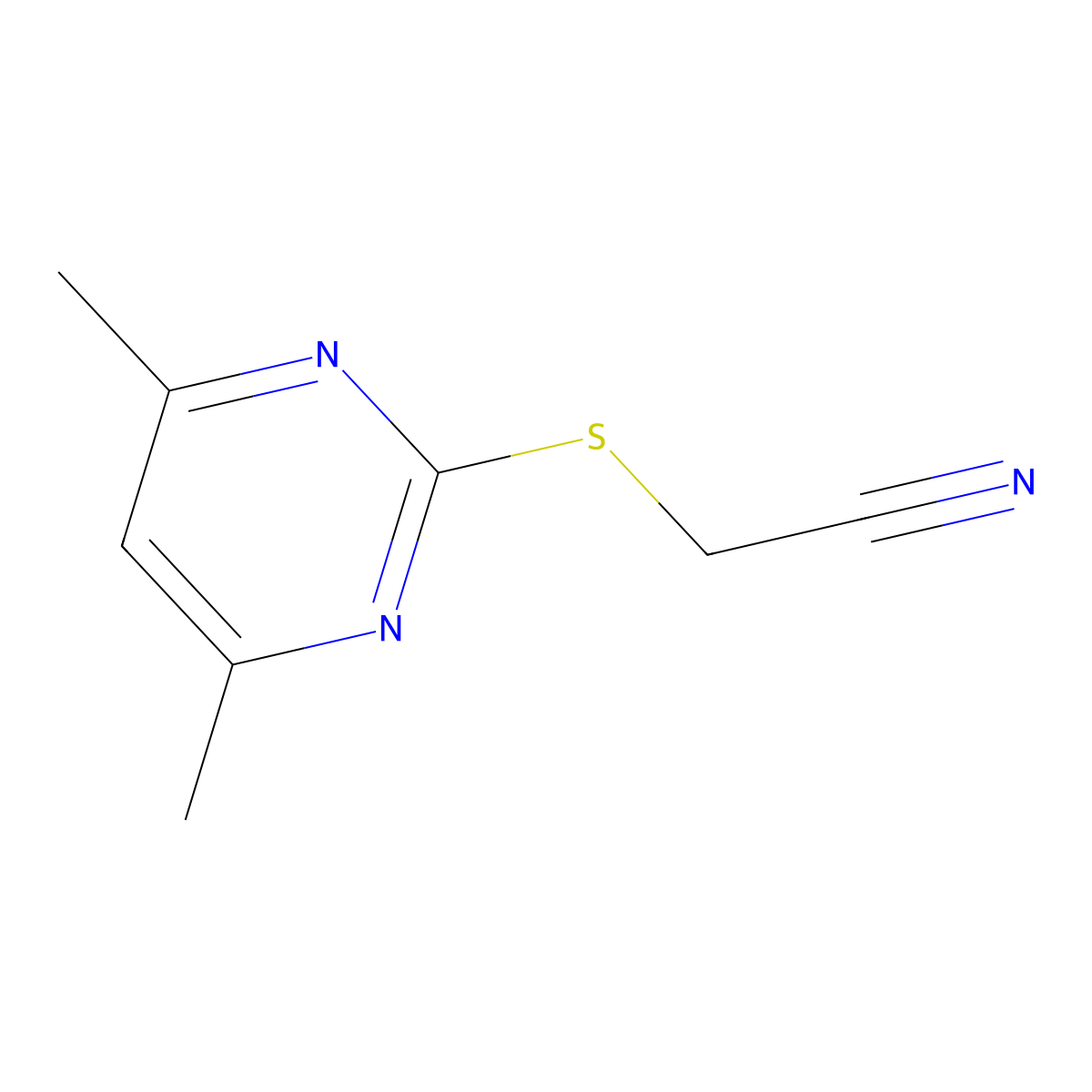 Acetonitrile, [(4,6-dimethyl-2-pyrimidinyl)thio]- molecular structure, CAS 116248-36-3