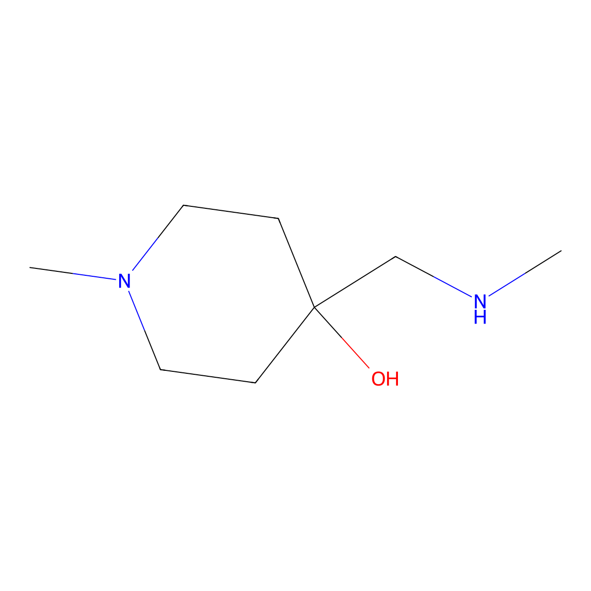 1-Methyl-4-((methylamino)methyl)piperidin-4-ol molecular structure, CAS 116250-52-3
