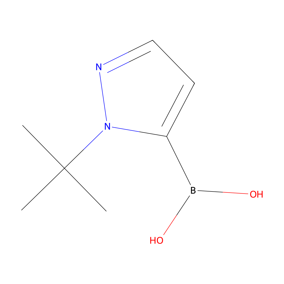 (1-tert-butyl-1H-pyrazol-5-yl)boronic acid molecular structure, CAS 1162643-26-6