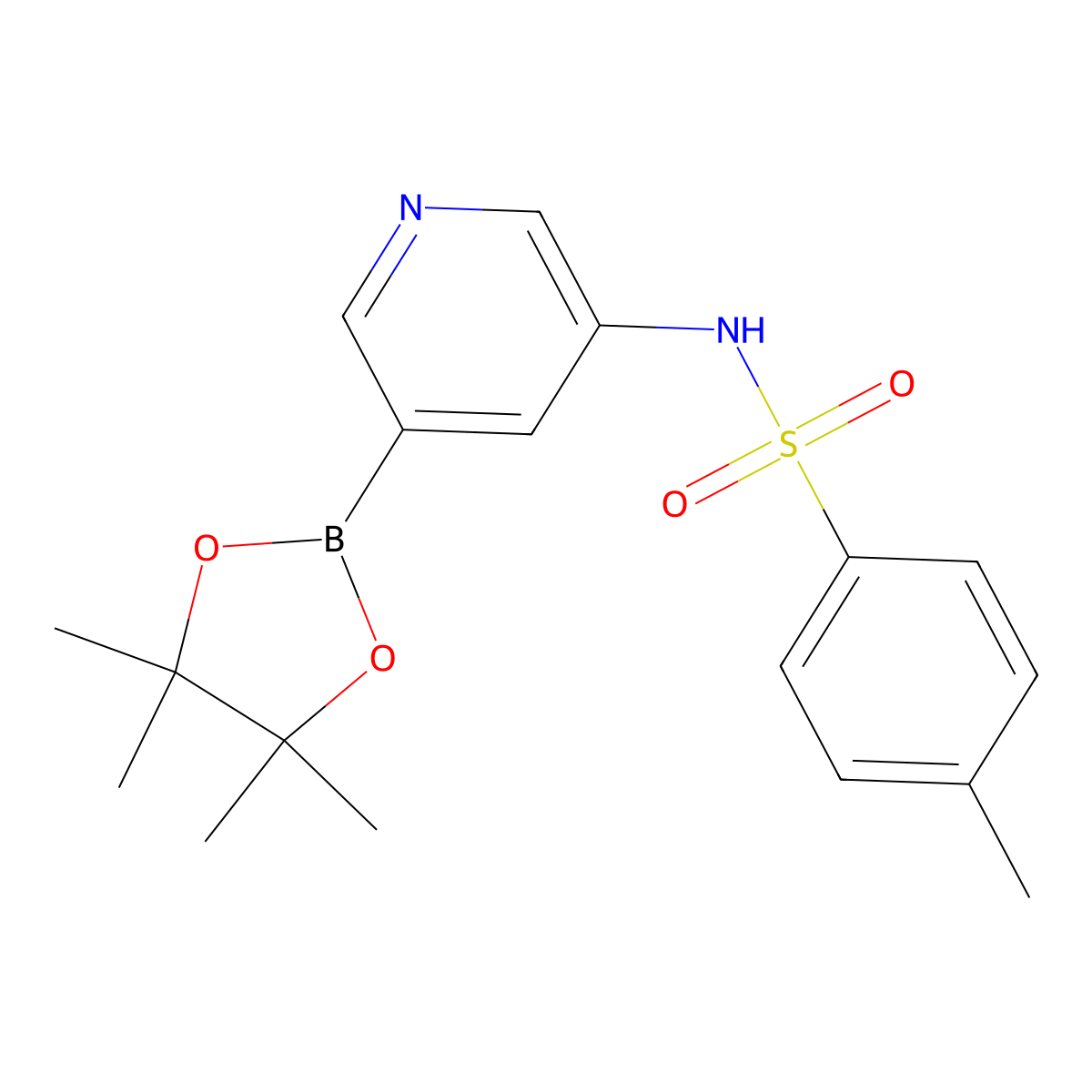 4-methyl-N-(5-(4,4,5,5-tetramethyl-1,3,2-dioxaborolan-2-yl)pyridin-3-yl)benzenesulfonamide molecular structure, CAS 1162681-06-2