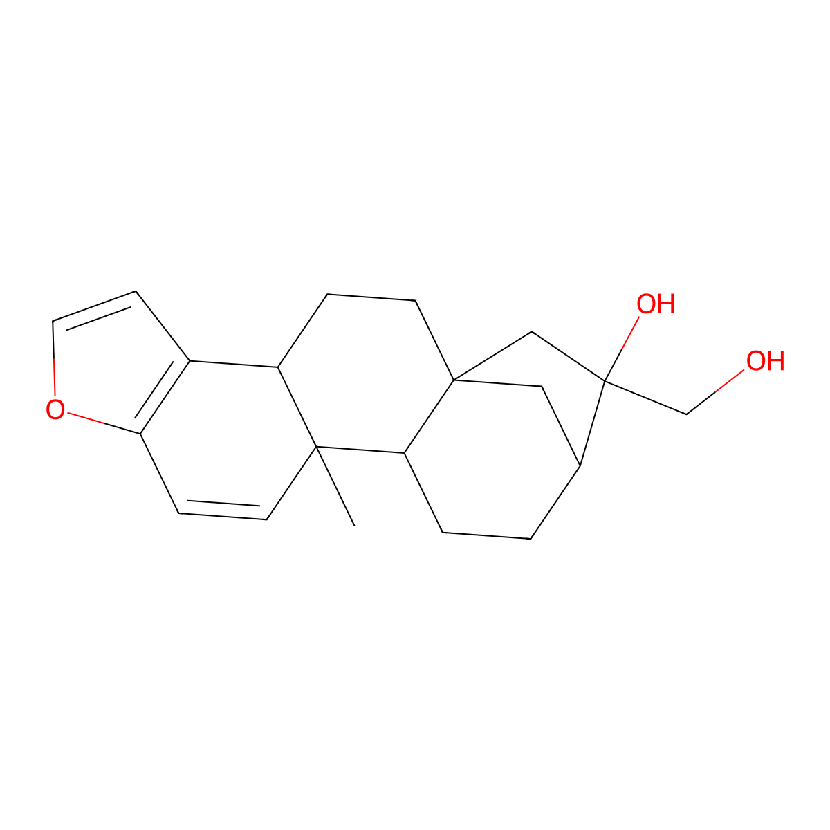5a,8-Methano-5aH-cyclohepta[5,6]naphtho[2,1-b]furan-7-methanol, 3b,4,5,6,7,8,9,10,10a,10b-decahydro-7-hydroxy-10b-methyl-, (3balpha,5abeta,7beta,8beta,10aalpha,10bbeta)- molecular structure, CAS 116297-31-5
