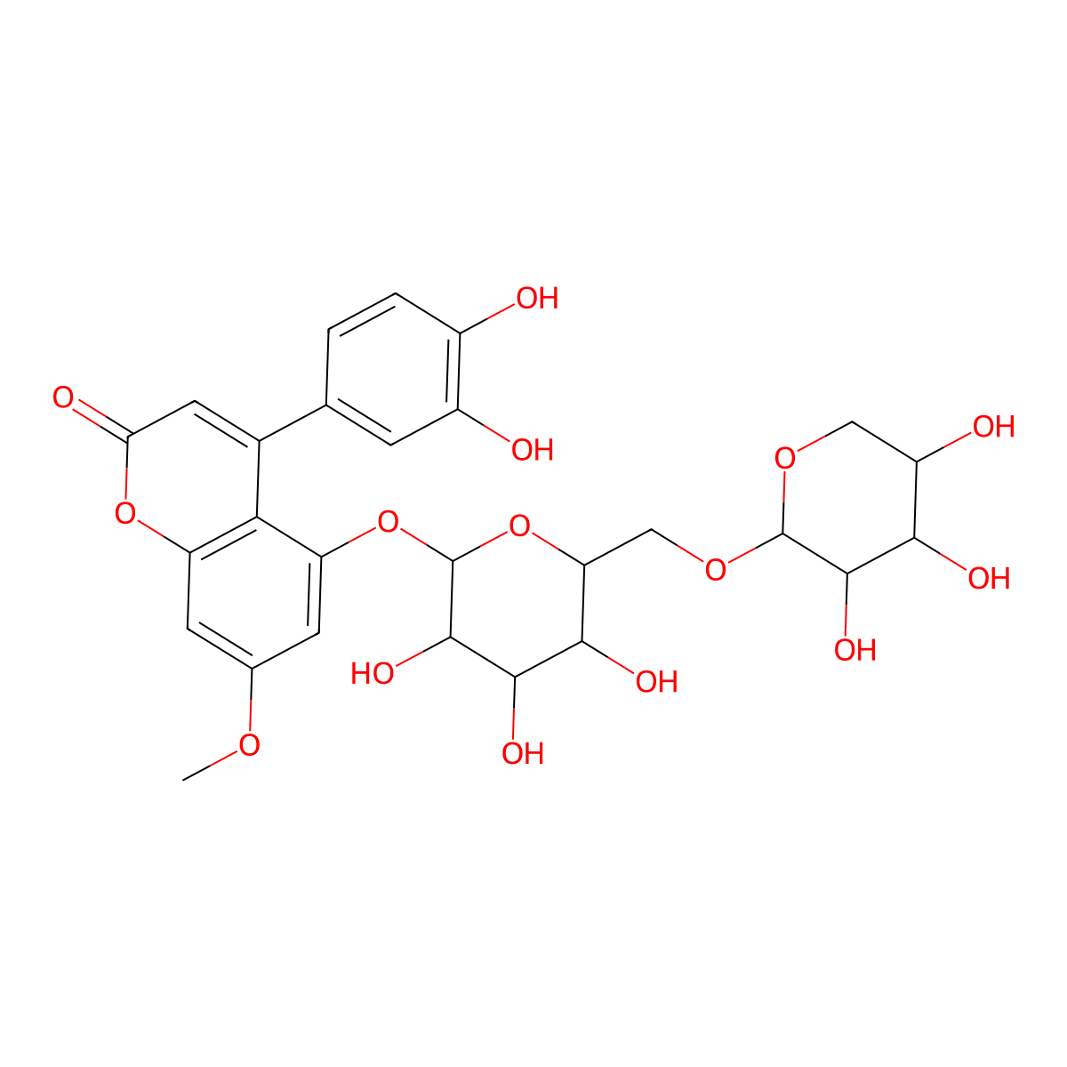 4-(3,4-Dihydroxyphenyl)-5-[(6-O-beta-D-xylopyranosyl-beta-D-glucopyranosyl)oxy]-7-methoxycoumarin molecular structure, CAS 116310-59-9