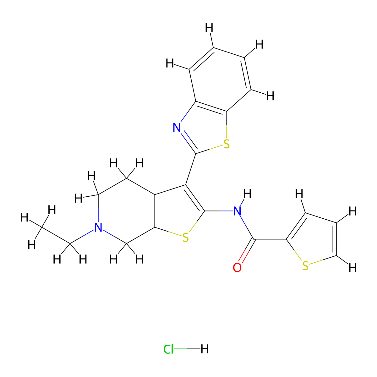 N-(3-(benzo[d]thiazol-2-yl)-6-ethyl-4,5,6,7-tetrahydrothieno[2,3-c]pyridin-2-yl)thiophene-2-carboxamide hydrochloride molecular structure, CAS 1163144-35-1
