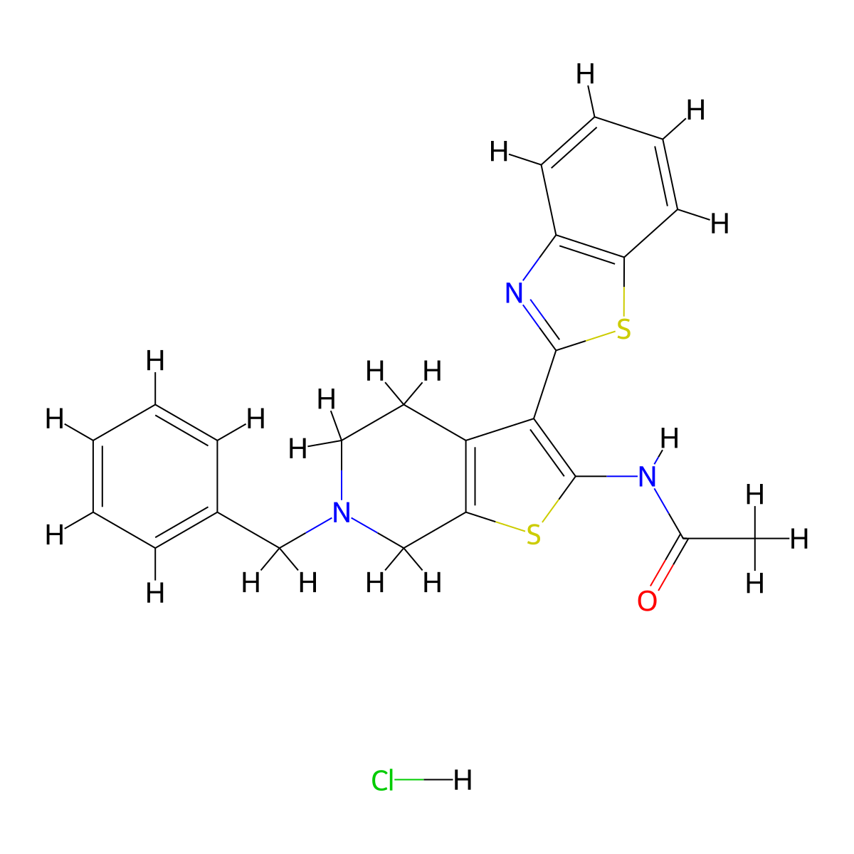 N-(3-(benzo[d]thiazol-2-yl)-6-benzyl-4,5,6,7-tetrahydrothieno[2,3-c]pyridin-2-yl)acetamide hydrochloride molecular structure, CAS 1163144-88-4