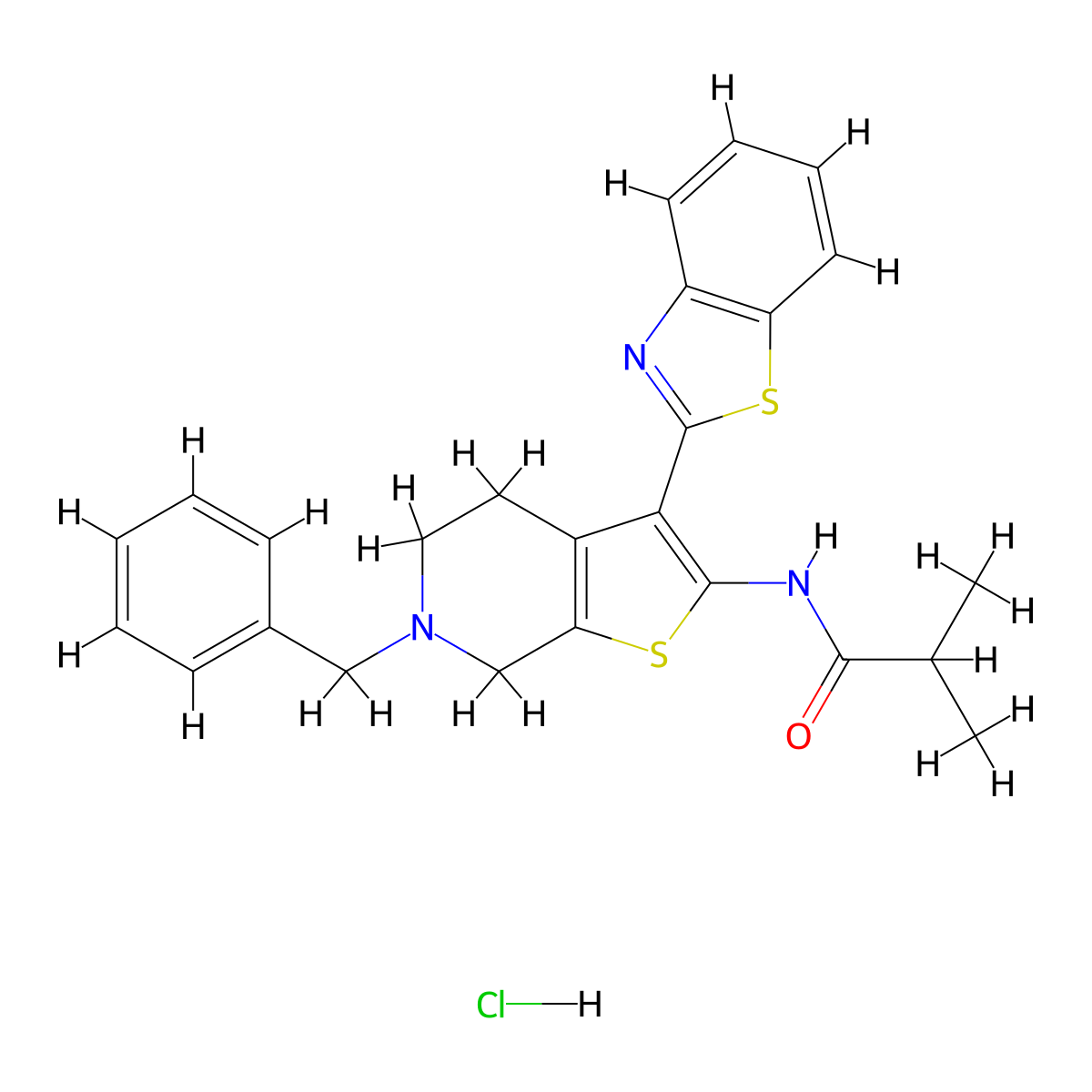N-(3-(benzo[d]thiazol-2-yl)-6-benzyl-4,5,6,7-tetrahydrothieno[2,3-c]pyridin-2-yl)isobutyramide hydrochloride molecular structure, CAS 1163144-89-5