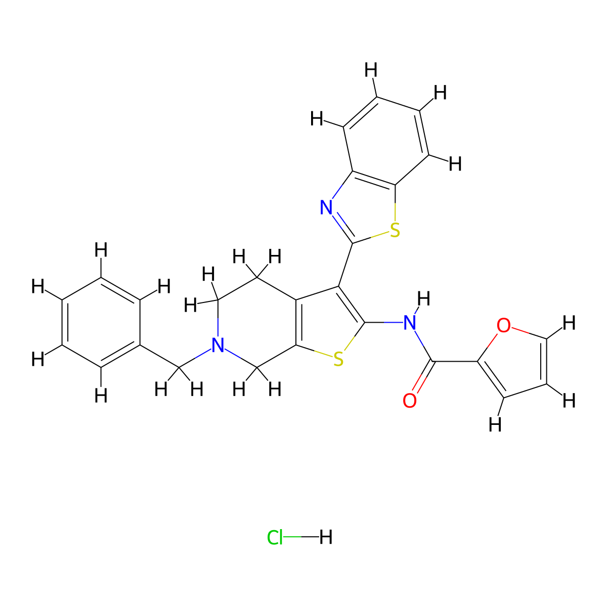 N-(3-(benzo[d]thiazol-2-yl)-6-benzyl-4,5,6,7-tetrahydrothieno[2,3-c]pyridin-2-yl)furan-2-carboxamide hydrochloride molecular structure, CAS 1163144-90-8