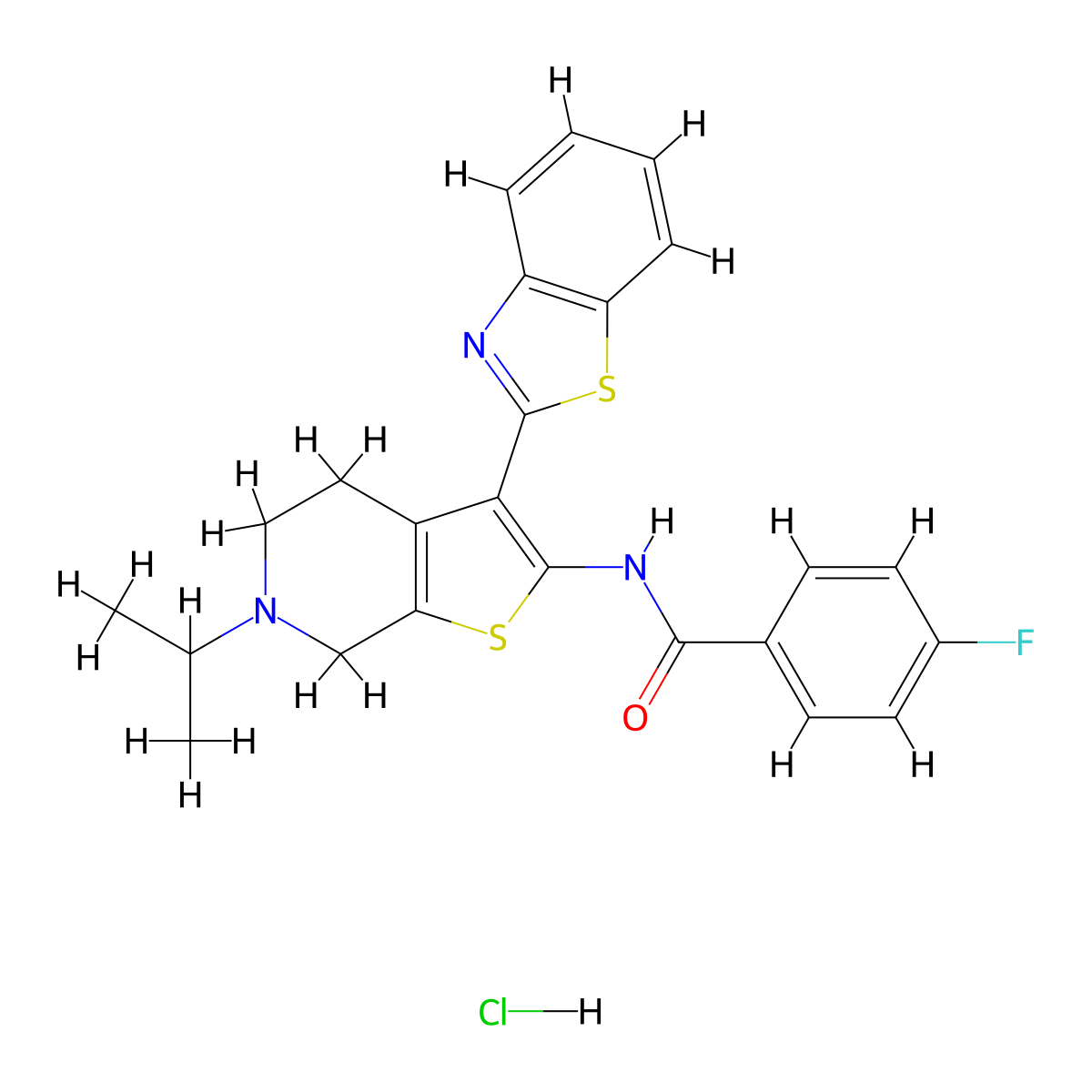 N-(3-(benzo[d]thiazol-2-yl)-6-isopropyl-4,5,6,7-tetrahydrothieno[2,3-c]pyridin-2-yl)-4-fluorobenzamide hydrochloride molecular structure, CAS 1163144-94-2