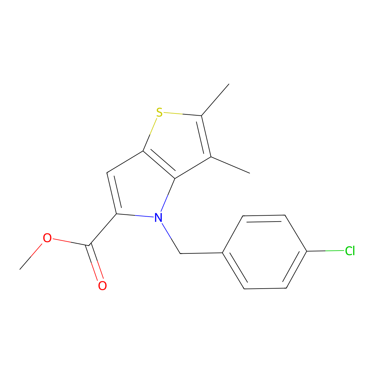 methyl 4-(4-chlorobenzyl)-2,3-dimethyl-4H-thieno[3,2-b]pyrrole-5-carboxylate molecular structure, CAS 1163190-27-9