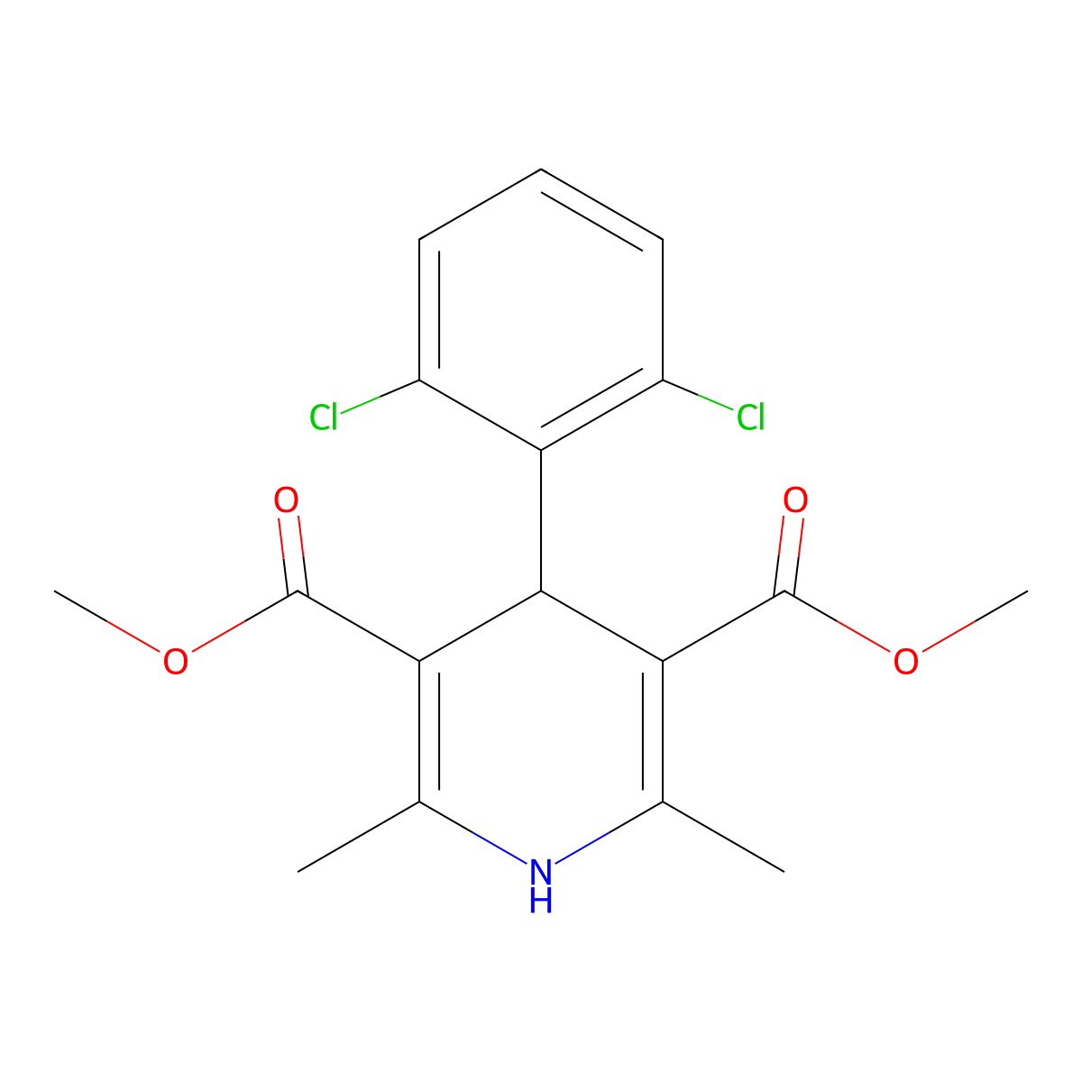 Dimethyl 4-(2,6-dichlorophenyl)-2,6-dimethyl-1,4-dihydro-3,5-pyridinedicarboxylate molecular structure, CAS 116324-79-9