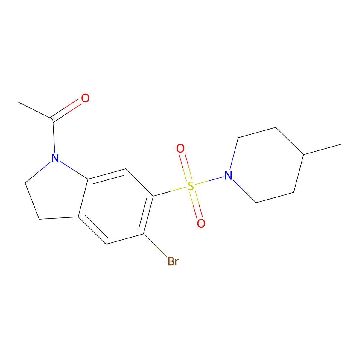 1-{5-bromo-7-[(4-methylpiperidino)sulfonyl]-2,3-dihydro-1H-indol-1-yl}-1-ethanone molecular structure, CAS 1163288-34-3