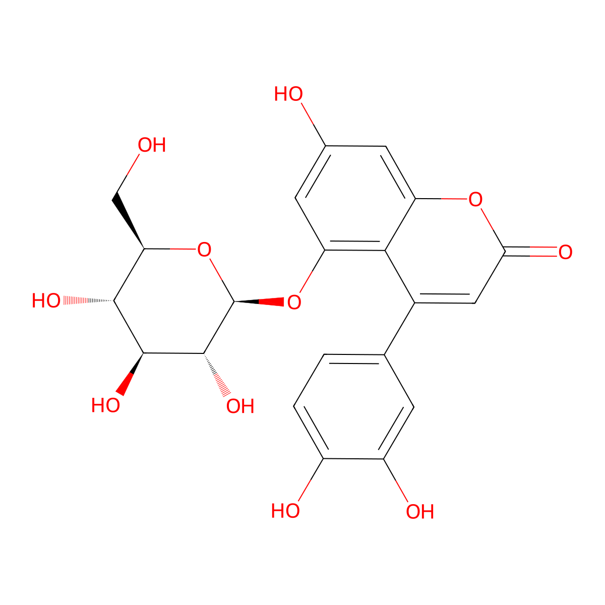 4-(3,4-Dihydroxyphenyl)-5-(beta-D-glucopyranosyloxy)-7-hydroxy-2H-1-benzopyran-2-one molecular structure, CAS 116329-89-6