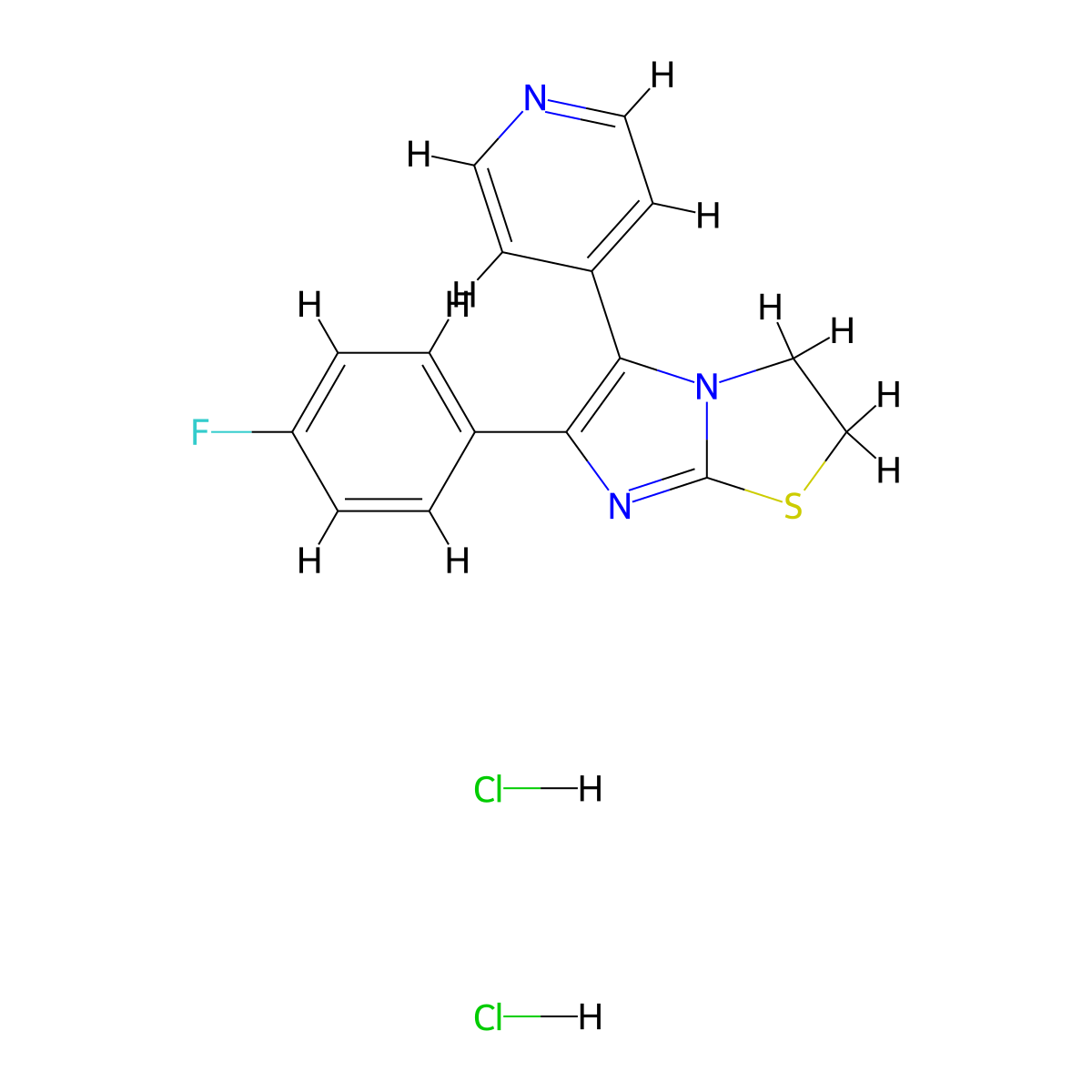 2,3-Dihydro-6-(p-fluorophenyl)-5-(4-pyridyl)imidazo(2,1-b)thiazole dihydrochloride molecular structure, CAS 116339-68-5