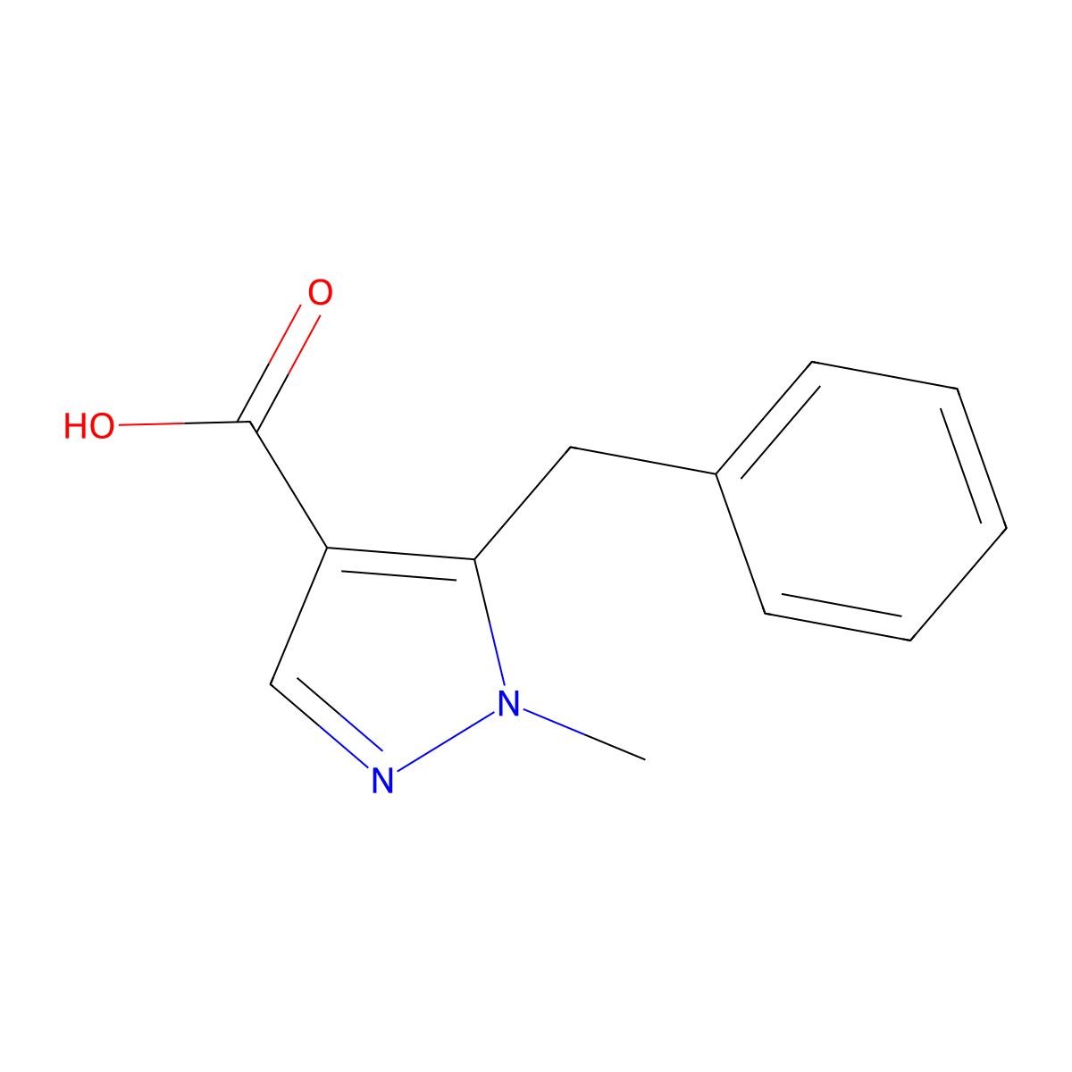 1-Methyl-5-(phenylmethyl)-1H-pyrazole-4-carboxylic acid molecular structure, CAS 116344-33-3