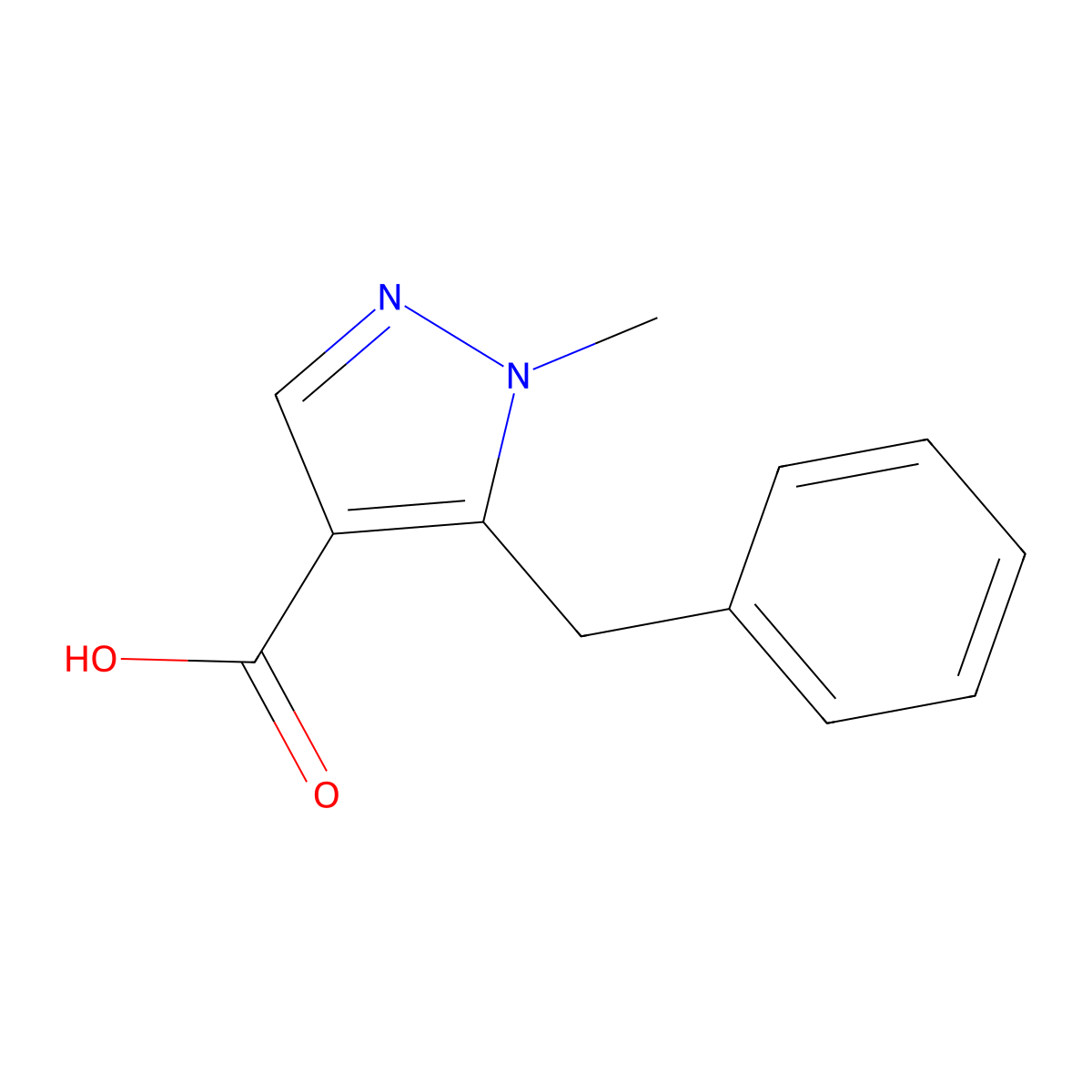 1-Methyl-5-(phenylmethyl)-1H-pyrazole-4-carboxylic acid molecular structure, CAS 116344-33-3
