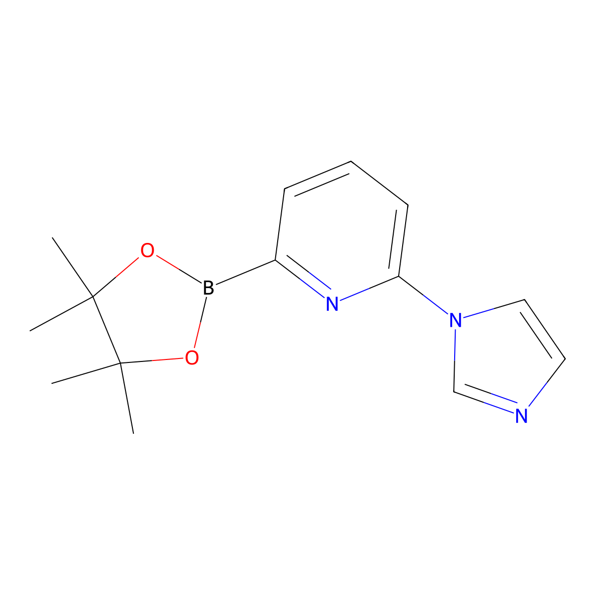 2-(1H-Imidazol-1-yl)-6-(4,4,5,5-tetramethyl-1,3,2-dioxaborolan-2-yl)pyridine molecular structure, CAS 1163706-77-1