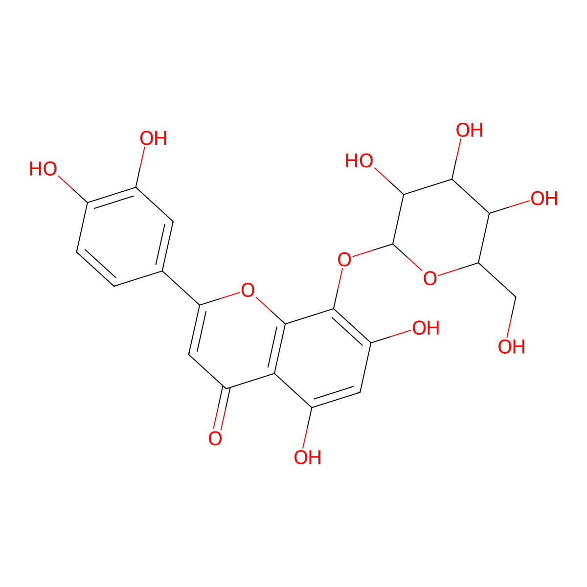 2-(3,4-dihydroxyphenyl)-5,7-dihydroxy-8-[(3R,4S,5S,6R)-3,4,5-trihydroxy-6-(hydroxymethyl)oxan-2-yl]oxychromen-4-one molecular structure, CAS 1163725-44-7